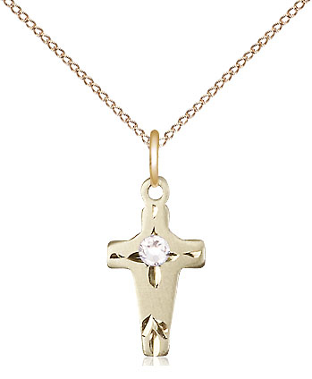 14kt Gold Filled Cross Pendant with a 3mm Crystal Swarovski stone on a 18 inch Gold Filled Light Curb chain