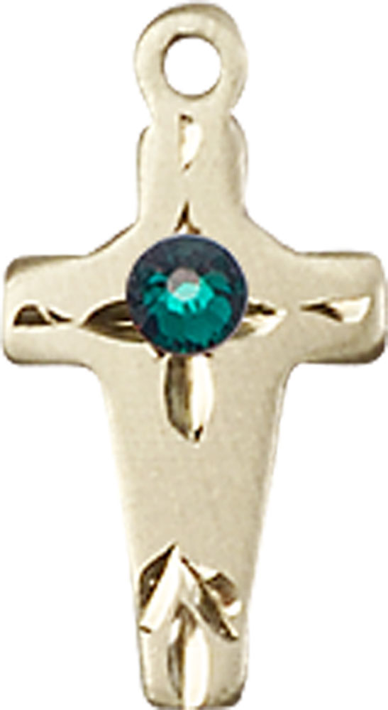 14kt Gold Filled Cross Medal with a 3mm Emerald Swarovski stone