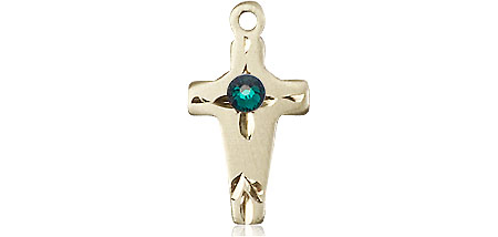 14kt Gold Filled Cross Medal with a 3mm Emerald Swarovski stone