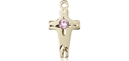 14kt Gold Filled Cross Medal with a 3mm Light Amethyst Swarovski stone