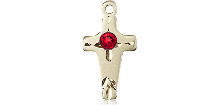 14kt Gold Filled Cross Medal with a 3mm Ruby Swarovski stone