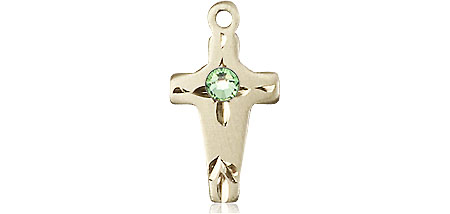 14kt Gold Filled Cross Medal with a 3mm Peridot Swarovski stone