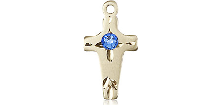 14kt Gold Filled Cross Medal with a 3mm Sapphire Swarovski stone