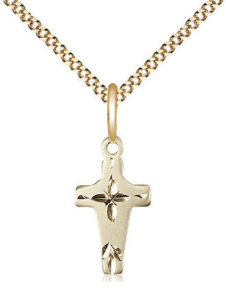 14kt Gold Filled Cross Pendant on a 18 inch Gold Plate Light Curb chain