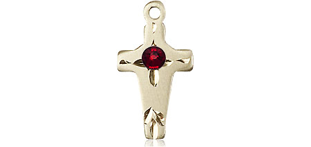 14kt Gold Cross Medal with a 3mm Garnet Swarovski stone