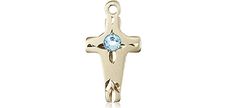 14kt Gold Cross Medal with a 3mm Aqua Swarovski stone