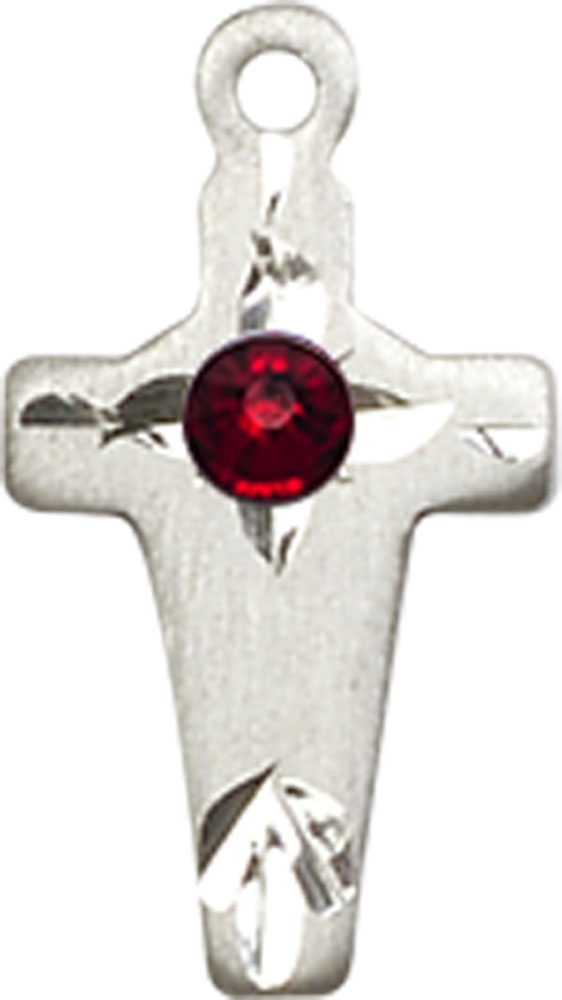 Sterling Silver Cross Medal with a 3mm Garnet Swarovski stone
