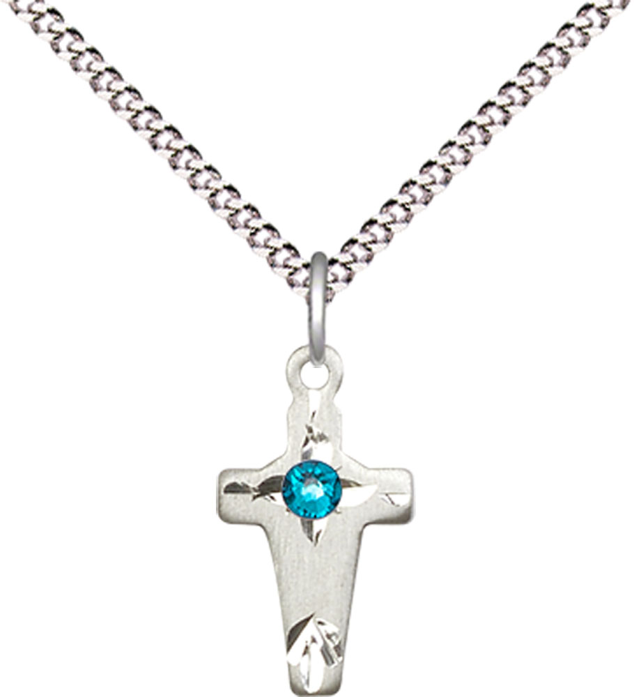 Sterling Silver Cross Pendant with a 3mm Zircon Swarovski stone on a 18 inch Light Rhodium Light Curb chain
