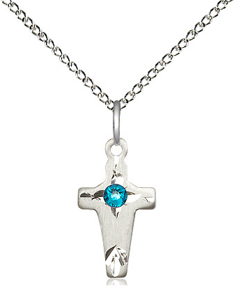 Sterling Silver Cross Pendant with a 3mm Zircon Swarovski stone on a 18 inch Sterling Silver Light Curb chain