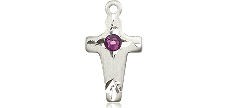 Sterling Silver Cross Medal with a 3mm Amethyst Swarovski stone