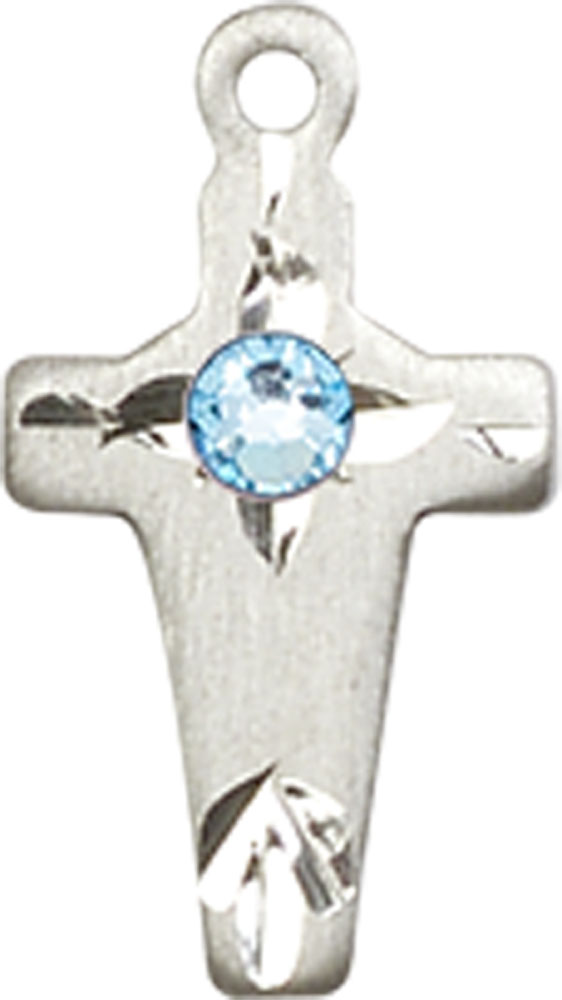 Sterling Silver Cross Medal with a 3mm Aqua Swarovski stone