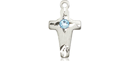 Sterling Silver Cross Medal with a 3mm Aqua Swarovski stone