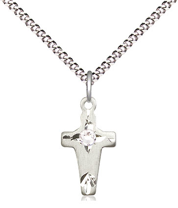 Sterling Silver Cross Pendant with a 3mm Crystal Swarovski stone on a 18 inch Light Rhodium Light Curb chain