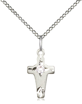 Sterling Silver Cross Pendant with a 3mm Crystal Swarovski stone on a 18 inch Sterling Silver Light Curb chain