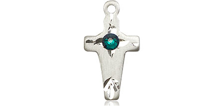 Sterling Silver Cross Medal with a 3mm Emerald Swarovski stone