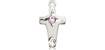 Sterling Silver Cross Medal with a 3mm Light Amethyst Swarovski stone