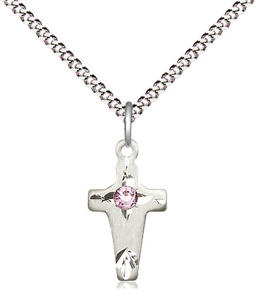 Sterling Silver Cross Pendant with a 3mm Light Amethyst Swarovski stone on a 18 inch Light Rhodium Light Curb chain