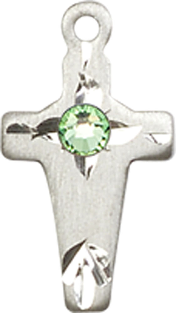 Sterling Silver Cross Medal with a 3mm Peridot Swarovski stone