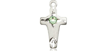 Sterling Silver Cross Medal with a 3mm Peridot Swarovski stone