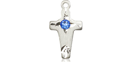 Sterling Silver Cross Medal with a 3mm Sapphire Swarovski stone