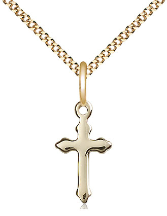 14kt Gold Filled Cross Pendant on a 18 inch Gold Plate Light Curb chain