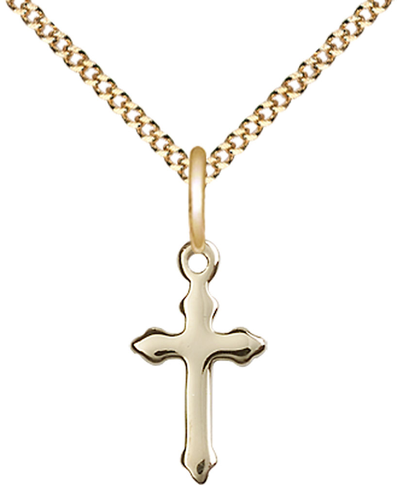 14kt Gold Filled Cross Pendant on a 18 inch Gold Plate Light Curb chain