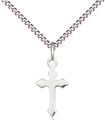 Sterling Silver Cross Pendant on a 18 inch Light Rhodium Light Curb chain