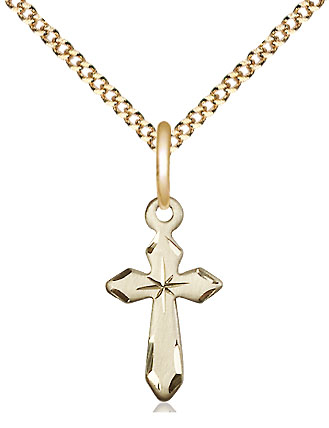 14kt Gold Filled Cross Pendant on a 18 inch Gold Plate Light Curb chain