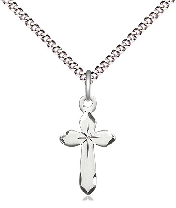 Sterling Silver Cross Pendant on a 18 inch Light Rhodium Light Curb chain