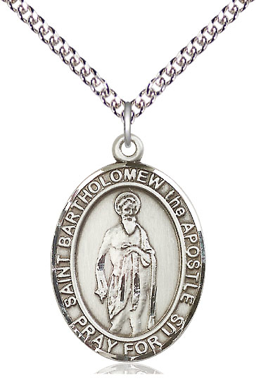 Sterling Silver Saint Bartholomew the Apostle Pendant on a 24 inch Sterling Silver Heavy Curb chain