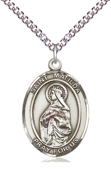 Sterling Silver Saint Matilda Pendant on a 24 inch Sterling Silver Heavy Curb chain