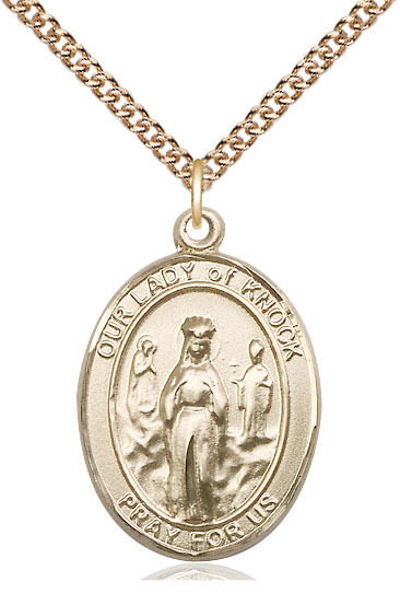 14kt Gold Filled Our Lady of Knock Pendant on a 24 inch Gold Filled Heavy Curb chain