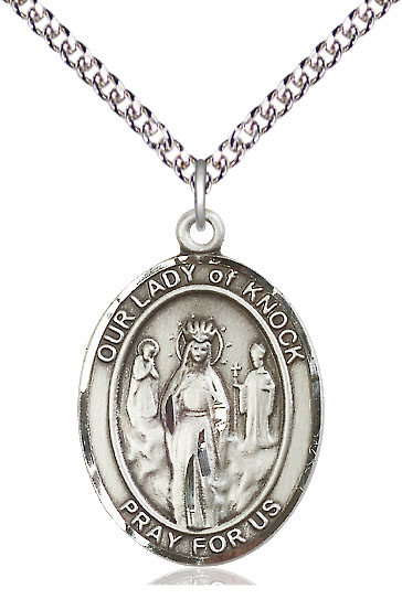 Sterling Silver Our Lady of Knock Pendant on a 24 inch Sterling Silver Heavy Curb chain