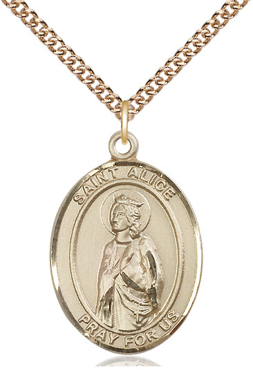 14kt Gold Filled Saint Alice Pendant on a 24 inch Gold Filled Heavy Curb chain