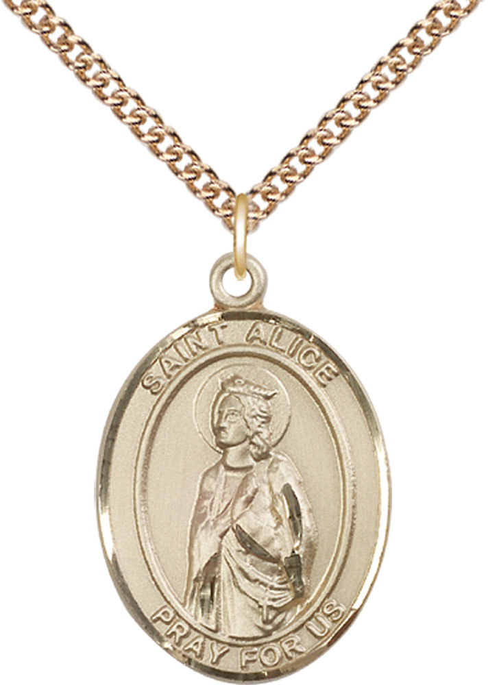 14kt Gold Filled Saint Alice Pendant on a 24 inch Gold Filled Heavy Curb chain