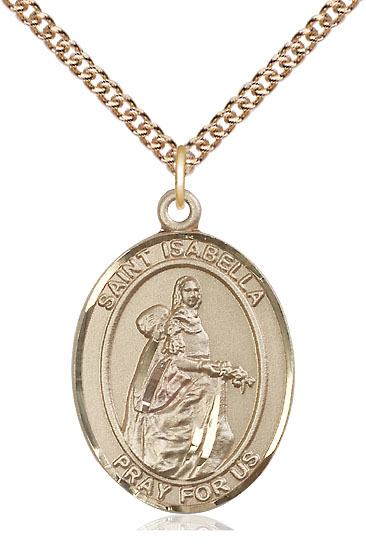 14kt Gold Filled Saint Isabella of Portugal Pendant on a 24 inch Gold Filled Heavy Curb chain