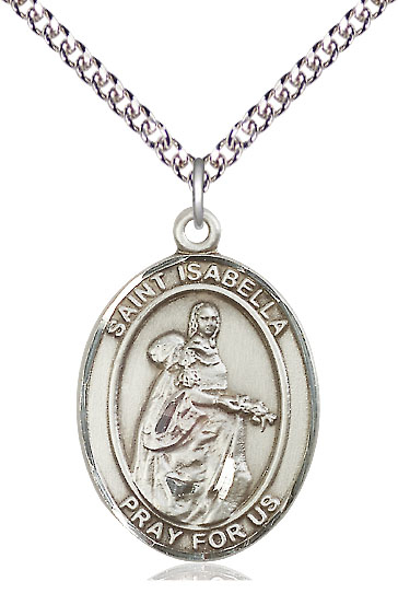Sterling Silver Saint Isabella of Portugal Pendant on a 24 inch Sterling Silver Heavy Curb chain