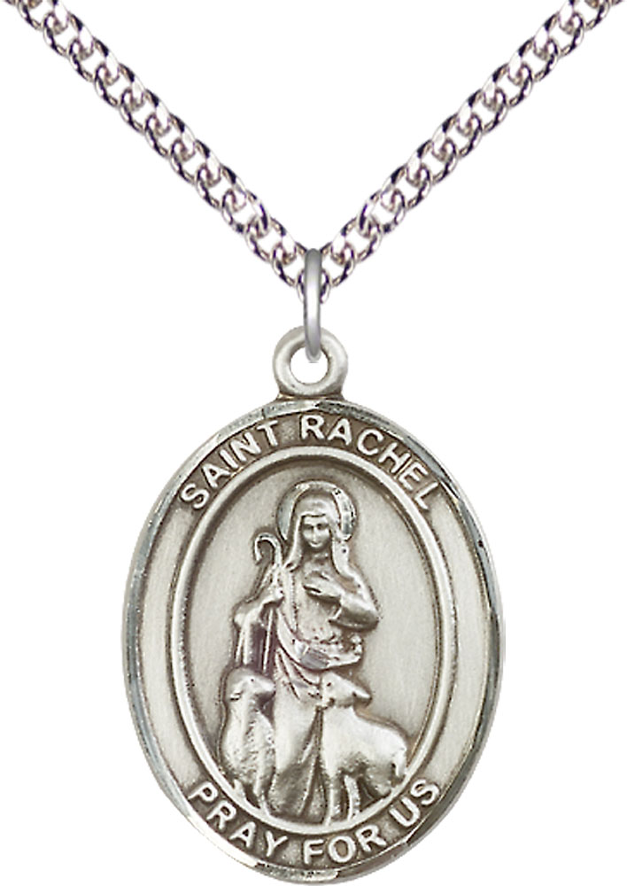 Sterling Silver Saint Rachel Pendant on a 24 inch Sterling Silver Heavy Curb chain