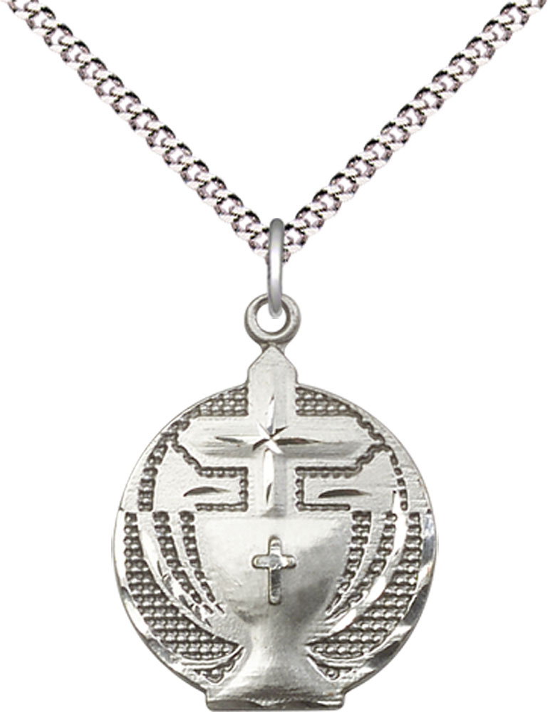 Sterling Silver Communion Pendant on a 18 inch Light Rhodium Light Curb chain