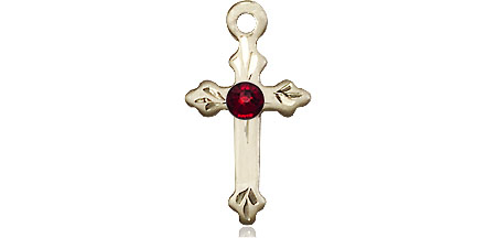 14kt Gold Filled Cross Medal with a 3mm Garnet Swarovski stone