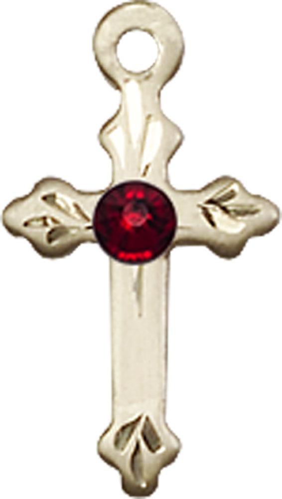 14kt Gold Filled Cross Medal with a 3mm Garnet Swarovski stone