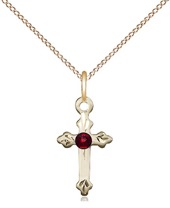 14kt Gold Filled Cross Pendant with a 3mm Topaz Swarovski stone on a 18 inch Gold Filled Light Curb chain