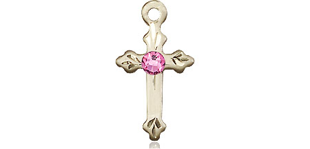 14kt Gold Filled Cross Medal with a 3mm Rose Swarovski stone