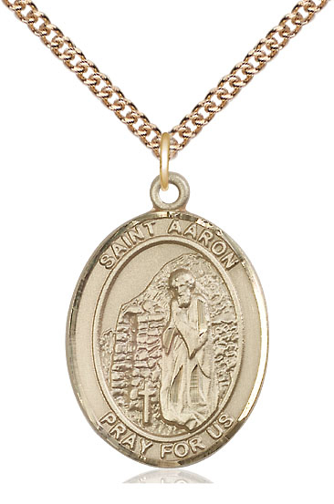 14kt Gold Filled Saint Aaron Pendant on a 24 inch Gold Filled Heavy Curb chain