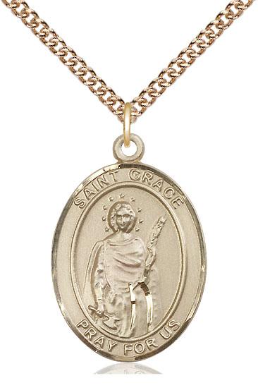14kt Gold Filled Saint Grace Pendant on a 24 inch Gold Filled Heavy Curb chain