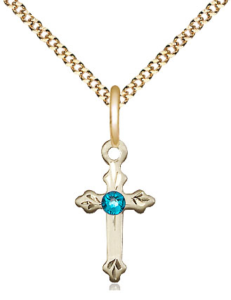 14kt Gold Filled Cross Pendant with a 3mm Zircon Swarovski stone on a 18 inch Gold Plate Light Curb chain