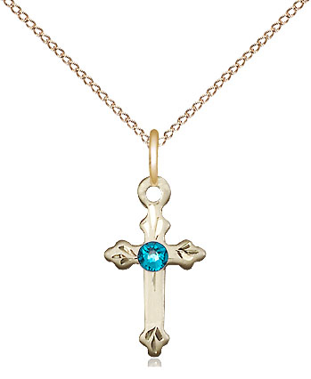 14kt Gold Filled Cross Pendant with a 3mm Zircon Swarovski stone on a 18 inch Gold Filled Light Curb chain