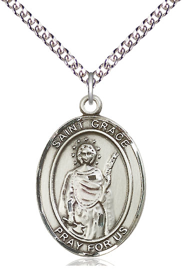 Sterling Silver Saint Grace Pendant on a 24 inch Sterling Silver Heavy Curb chain