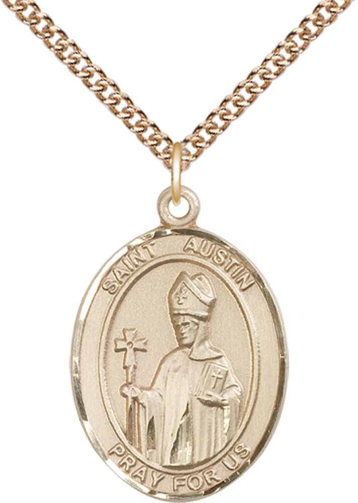 14kt Gold Filled Saint Austin Pendant on a 24 inch Gold Filled Heavy Curb chain