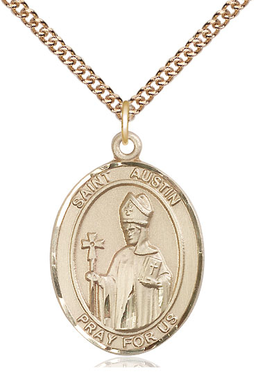 14kt Gold Filled Saint Austin Pendant on a 24 inch Gold Filled Heavy Curb chain